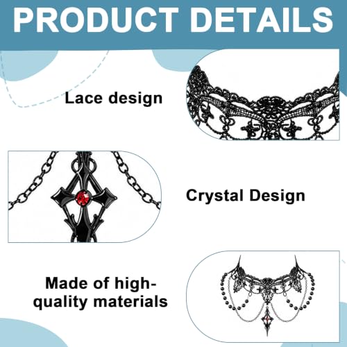 Gothic Lace Choker Necklace for Women Black Vintage Halloween Necklace | Gothic Lace Choker Necklace for Women,Vintage Red Black Crystal Pendant Necklaces Punk Style Vampire Necklace Hollowed