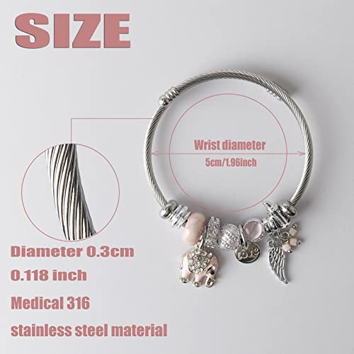 DS Charm Bracelets for girls,exquisite cute cartoon friendship bracelets Silver Stainless Steel Bangle with birthday Gift box, Adjustable girls jewelry Suitable for holiday gifts - style: Silver-pink elephant
