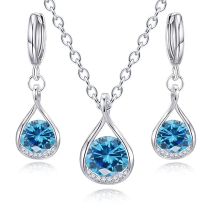 IFKM Silver Jewelry Sets For Women Rhinestone Pearl Crystal CZ Choker Necklace Earrings Bracelets Set For Bridal Bridesmaid Accessories Wedding Prom Anniversary Birthday Gifts - color: Blue