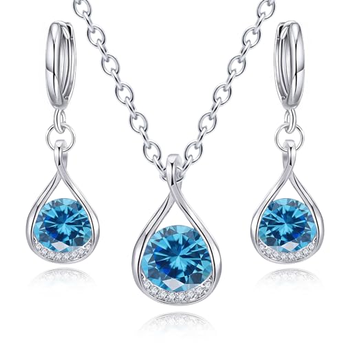 IFKM Silver Jewelry Sets For Women Rhinestone Pearl Crystal CZ Choker Necklace Earrings Bracelets Set For Bridal Bridesmaid Accessories Wedding Prom Anniversary Birthday Gifts - color: Blue