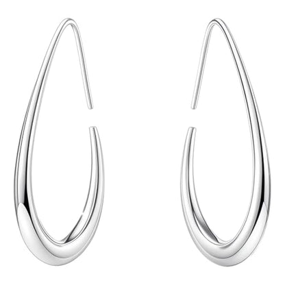 Teardrop Hoop Earrings for Women Gold Silver Plated Hypoallergenic Oval Pull Through Hoop Earrings Jewelry Gift - color: Silver