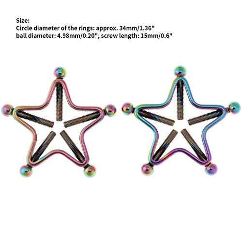 1 Pair Adults Non-Piercings Nipple Shield Adjustable Body Piercing Geometric Stars Nipple Clamp Ring Body Jewelry - color: #1 Rainbow Color