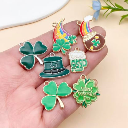 Youdiyla 24pcs Alloy enamel Irish Saint Patrick Festival set Pendant Jewelry Making DIY Keychain Earrings Pendant Various Design Charms for Jewelry Making Bracelets Necklace (SN1096) - color: SN1096
