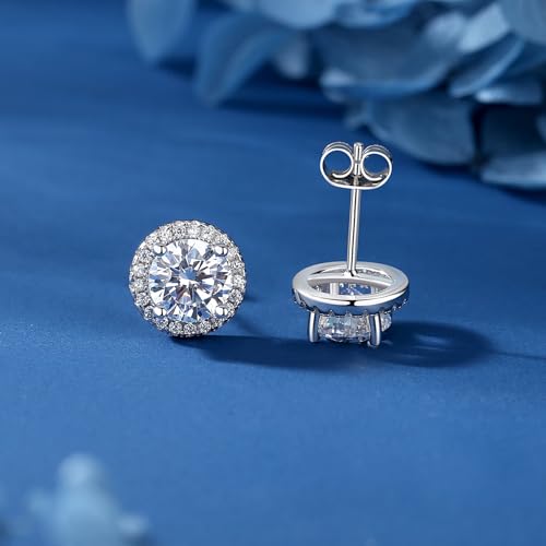 925 Sterling Silver 2-4 Carat Lab Simulation-Diamond Stud Earrings 5A Cubic Zirconia Stud Earrings Hypoallergenic White Gold Plated, Perfect Jewelry Gifts - style: Round Cut 7MM