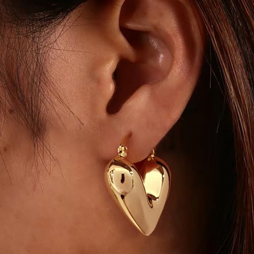 CLASSYZINT Chunky Gold Hoop Earrings For Women Small Gold Plated Chubby Huggie Earrings Lightweight Earrings Gift…