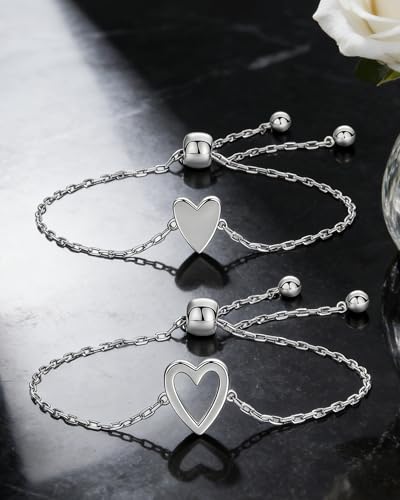 Matching Heart Bracelets for Mommy and Me Adjustable Hearts Charm Chain Bracelet Matching Mother Daughter Bracelets Set for 2 Birthday Mothers Day Gifts - color: A1:silver heart bracelets