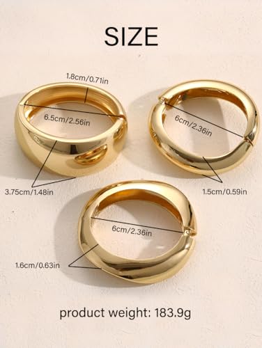 Chunky Gold Bangle Bracelets for Women, 14k Gold Plated Dainty Cuff Stackable Bangles Set, Trendy Bracelet Stack Fashion Jewelry Gifts - color: 02-GOLD