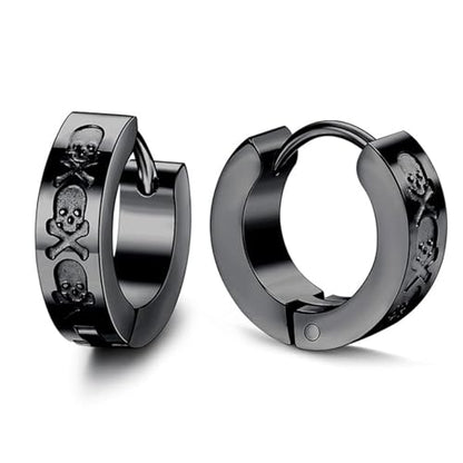 Aroncent 2-8Pcs Womens Mens Huggie Hoop Triangle Earrings Viking Runes Stainless Steel Ear Stud Novelty Black/Gold/Silver - color: D-Skull Hoop Earrings-Black