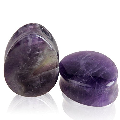 2Pairs Opalite Moon Stone Amethyst Ear Gauges Plugs Tunnels Expanders Stretcher Natural Organic Stone Double Flared Piercing Body Jewelry - style: 7/8"(22mm)