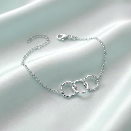 LeCalla 925 Sterling Silver Hammered Link Bracelets for Women | Handmade Bohemian Textured Chain & Oval Link Bracelet | Women's Adjustable Paperclip, Circle & Oval Hammered Bracelets - color: Hammered Circle