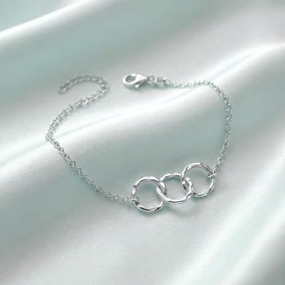 LeCalla 925 Sterling Silver Hammered Link Bracelets for Women | Handmade Bohemian Textured Chain & Oval Link Bracelet | Women's Adjustable Paperclip, Circle & Oval Hammered Bracelets - color: Hammered Circle