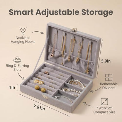 Jewelry Box for Women & Girls & Men Small Velvet Jewelry Organizer and Storage Case for Earring Ring Necklace (Gray)