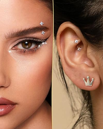 COCHARM Minimalist Rook Earrings 16G Rook Piercing Jewelry Stainless Steel Eyebrow Rings for Women Men Dainty Lobe Earrings 6/8MM - color: WG-8MM