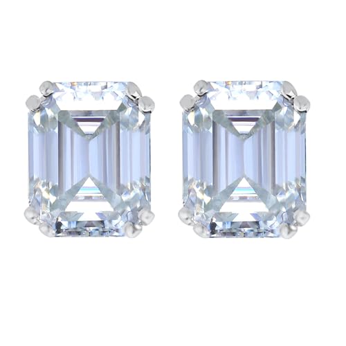 925 Sterling Silver 2-4 Carat Lab Simulation-Diamond Stud Earrings 5A Cubic Zirconia Stud Earrings Hypoallergenic White Gold Plated, Perfect Jewelry Gifts - style: Emerald Cut 8x10MM