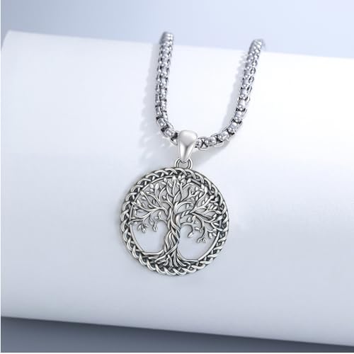 S925 Sterling Silver Tree of Life Necklace For Men Women Abalone/Turquoise/Vintage Retro Oxidation/ Famtima Hand/Round/Square/Teardrop/Rectangle/Oval Family Tree Pendant Necklaces Jewelry Gifts For Valentine's Day Christmas Mother's Day - style: Oxidized