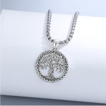 S925 Sterling Silver Tree of Life Necklace For Men Women Abalone/Turquoise/Vintage Retro Oxidation/ Famtima Hand/Round/Square/Teardrop/Rectangle/Oval Family Tree Pendant Necklaces Jewelry Gifts For Valentine's Day Christmas Mother's Day - style: Oxidized