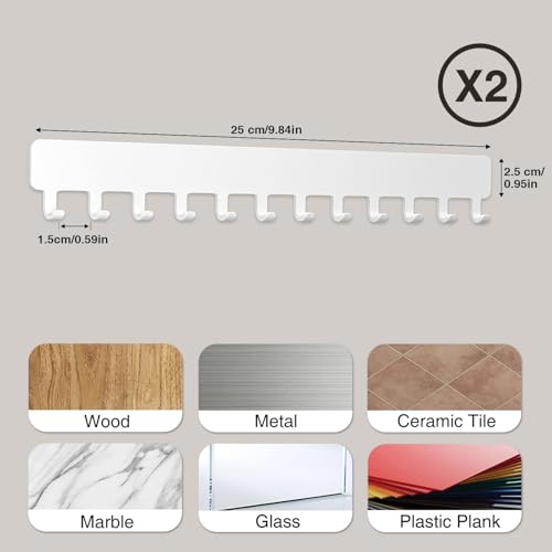 Necklace Holder Wall Mounted,Self Adhesive Jewelry Organizer,2 Pack,White | Modern Design,24 Hooks for Jewelry,Self Adhesive No Drilling,Durable Metal Design,for bedroom/closet/bathroom/vanity - color: White