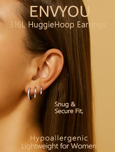 316L Surgical Steel Huggie Hoop Earrings | Dainty Pave Cubic Zirconia Cartilage Tiny Earring for Sensitive Ears Hypoallergenic Lightweight for Women Men - style: Silver,20G*6/8/10/12/14mm