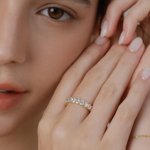 MINDDHA 14K Gold Plated Rings- Oval Cubic Zirconia Love Ring Simulated Diamond Stackable Rings Eternity Bands/Silver Rings, Gold Rings for Women- 4mm Band Size 4-12 - color: Yellow Gold