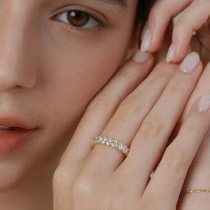 MINDDHA 14K Gold Plated Rings- Oval Cubic Zirconia Love Ring Simulated Diamond Stackable Rings Eternity Bands/Silver Rings, Gold Rings for Women- 4mm Band Size 4-12 - color: Yellow Gold