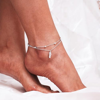 CHIC & ARTSY 925 Sterling Silver Ankle Bracelets for Women, Adjustable Layered Foot Chains with Nature & Symbol Charms, Lightweight Comfort Fit Boho Beach Everyday Jewelry - color: Flip Flops/silver