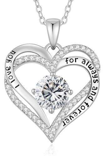CDE S925 Silver Engraved Forever Love Heart Birthstone Necklaces for Women | 5A CZ,Hypoallergenic,Nickel-Free & Lead-Free Pendant,Anniversary Christmas Wedding Birthday Gift for Wife Girlfriend - color: 04-Apr, style: White Gold Plated