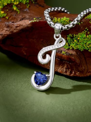A to Z Initial Birthstone Pendant Necklaces Name Jewelry for Women | 18K White Gold Plated Personalized Alphabet Jewelry Anniversary Christmas Birthday Gifts for Wife Her Daughter Girlfriend - color: J Initial-09-Sept
