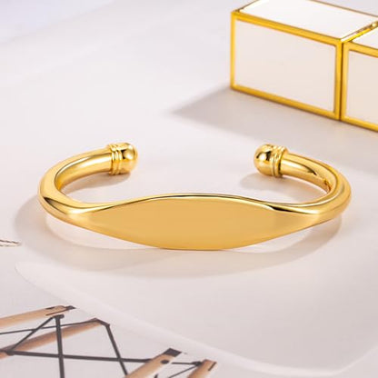 Dankadi Unisex 925 Sterling Silver Bangle Bracelet -Simple Women Men Torque Bracelet Solid Smooth Plain Polished On Cuff Fashion Fine Jewelry Gifts - color: Gold