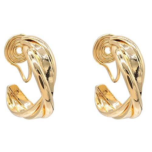 Clip On Hoop Earrings for Women Not Pierced Gold Silver Large Chnky Square Twisted Comfortable Coil Hoop Clip On Earrings - color: Triple Hoop