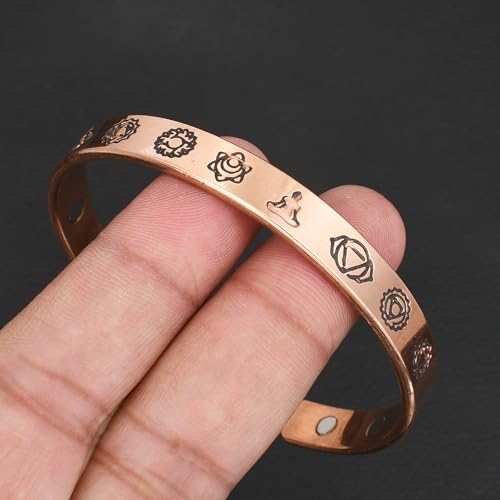 Pure Copper Cuff Bangle Bracelet 100% Solid, Raw & Uncoated Handmade Bracelets Jewelry Cuff Gift Bangle for Women & Men - color: 7 chakra