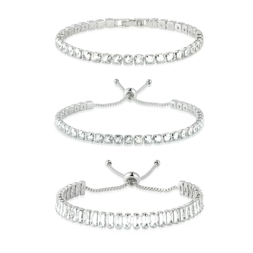 2PCS Handmade Bracelet Protection Gifts, String Adjustable Amulet Bracelet, Powerful Bracelet for Good Luck, Red Braided Bracelet for Women Mother Daughter Couples Sisters Friends - color: Silver-3 Layered Cubic Zirconia Bracelets-B