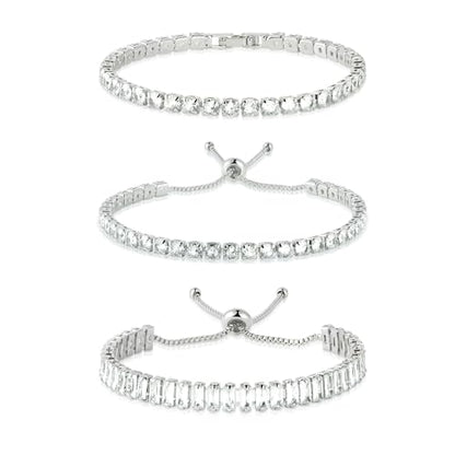 2PCS Handmade Bracelet Protection Gifts, String Adjustable Amulet Bracelet, Powerful Bracelet for Good Luck, Red Braided Bracelet for Women Mother Daughter Couples Sisters Friends - color: Silver-3 Layered Cubic Zirconia Bracelets-B