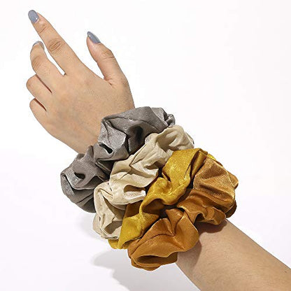 Silk Satin Scrunchies Women Hair Ties - Ivyu Big Scrunchy Ponytail Holder No Crease Hair Bands Soft Elastic No Hurt Your Hair for Vsco Girl Women Beige Gray Dard Yellow Light Yellow - color: Beige Gray Dard Yellow Light Yellow