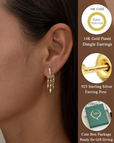 Dangle Gold Earrings for Women Trendy Triple Huggie Chain Earrings 14K Gold Plated Statement Cute Drop Dangle Earrings Dainty Hypoallergenic Chunky Hoop Earrings Fun Earring Stacks Jewelry - color: G-Spiked Earrings