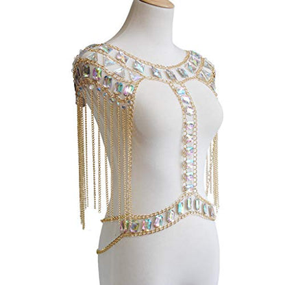 Women Sexy Jewelry Night Shop Costume Shoulder Body Chain - color: Gold -Shoulder body chain