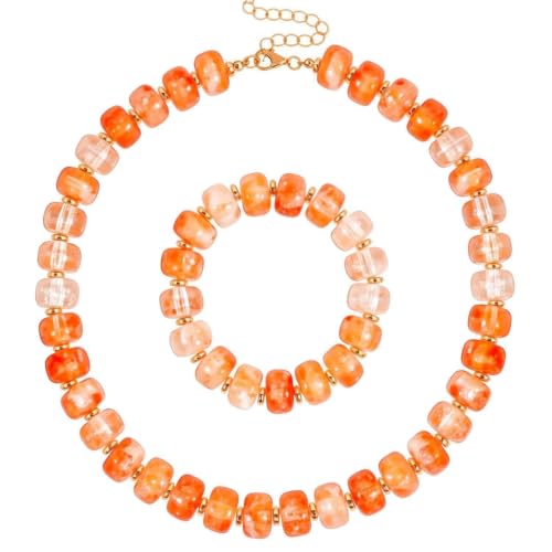 KOSMOS-LI Colorful Beaded Necklace for Women Unique Resin Beads Choker Necklaces Boho Statement Chunky Necklace Summer Vacation Jewelry - color: melon red