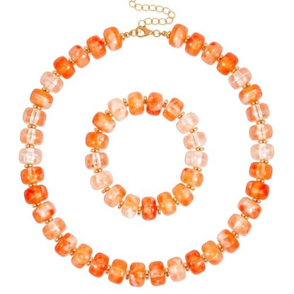 KOSMOS-LI Colorful Beaded Necklace for Women Unique Resin Beads Choker Necklaces Boho Statement Chunky Necklace Summer Vacation Jewelry - color: melon red