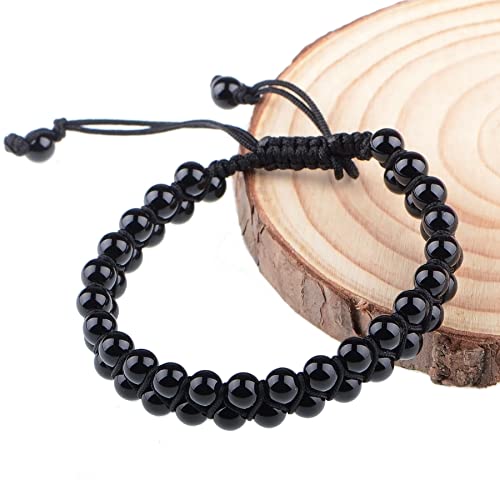 MASSIVE BEADS Double Layer Natural Chakra Healing Power Crystals Macrame Bracelet Yoga Stone Beads Gemstone Meditation Relax Anxiety Bangle for Unisex Women Men - color: Black Onyx, size: 4mm