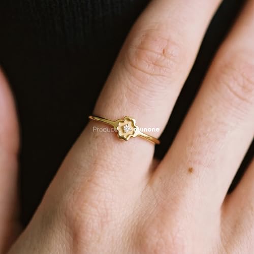 1mm CZ Clover Rings for Women | 18k Gold Plated Titanium Cubic Zirconia Minimalist Fashion Dainty Ring - color: Gold