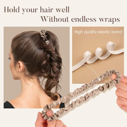 LULUSILK Small Silk Hair Ties No Damage, 100% Real Mulberry Silk, Skinny Scrunchies Ponytail Holders for Thin Fine Hair, Black Ivory and Brown, Pack of 3 - color: Black&Ivory&Brown