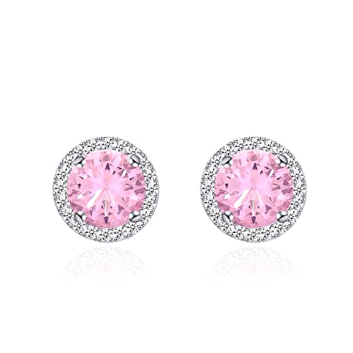 YOQUCOL Bright 8MM,10MM Cubic Zirconia Crystal Stud Earrings Round Pierced Earrings For Women - color: 10MM-Pink