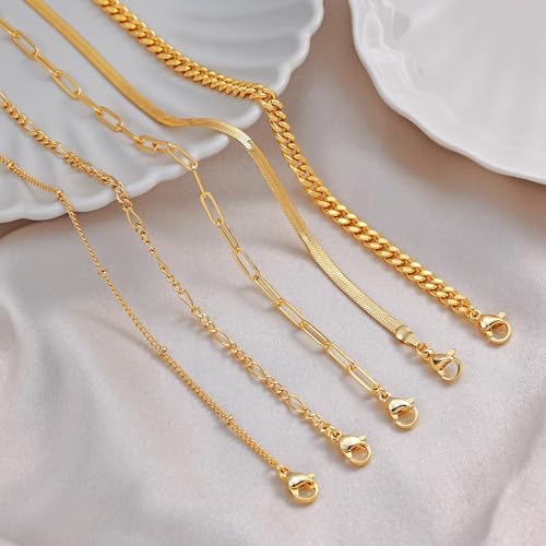NECOCY Gold Bracelets Sets for Women Waterproof | Non Tarnish Gold Plated Cuban Paperclip Link Chain Stackable，Trendy Jewelry Accessories Gifts for Women - style: 6Pcs BRACELET SET-07