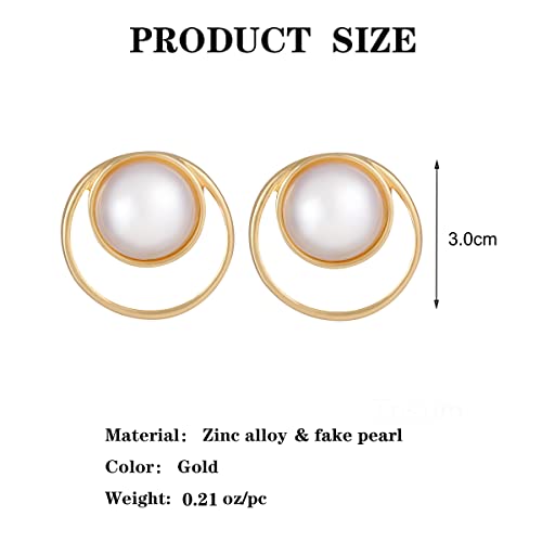 Gold Metal Clip On Earrings for Women Non Pierced Dangle Drop Earrings Multiple Styles - color: gold round pearl clip