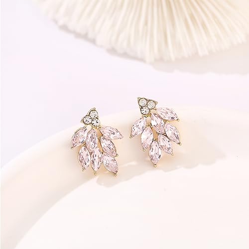 Rhinestone Stud Earrings for Women Small Dainty Crystal Cluster Drop Earrings for Girls Cute Costume Jewelry for Bridal Wedding Party Gift - color: Pink