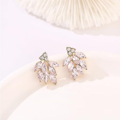 Rhinestone Stud Earrings for Women Small Dainty Crystal Cluster Drop Earrings for Girls Cute Costume Jewelry for Bridal Wedding Party Gift - color: Pink