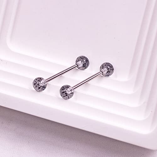 VERAMI 14G Stainless Steel Heart Nipple Rings and Barbell - Butterfly, Starlight Acrylic Ball, Tongue Rings for Women and Men - color: T-BLACK-CZ