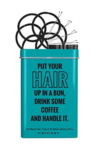 Cricket Hair Accessories Handle It Tin, Includes 25 Non Metal Hair Ties and 30 Bobby Pins in Reusable Metal Tin, Black, 55 PCS | 25 No-Metal Hair Ties, 30 Bobby Pins, Reusable Metal Tin, Travel & Everyday Use, For Women & Men - color: Blue
