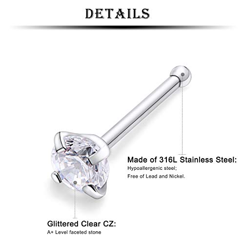 18G 20G 22G Nose Rings Studs 316L Surgical Steel Straight Screw L Shaped Nose Studs for Women Men CZ Opal Size 1.5mm 2mm 2.5mm 3mm - color: 18G-Straight-Opal/CZ 3mm