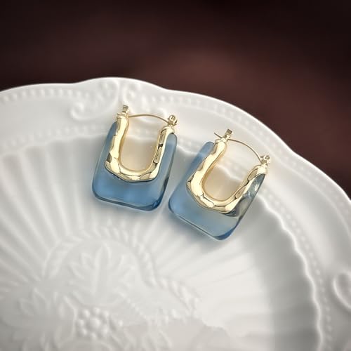 Chunky Acrylic Hoop Earrings Resin Geometric U Shape Hoop Earring Trendy Jewelry Gifts for Women - color: Blue