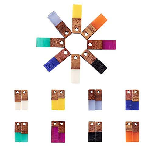 FASHEWELRY Resin Wooden Pendants Vintage Bohemian Resin Wood Statement Oval Teardrop Rectangle Colorful Geometric Blank Pendant Boho Dangle Charms for DIY Necklace Earring Crafts Jewelry Making - color: Mixed Color-Cuboid-16Pcs